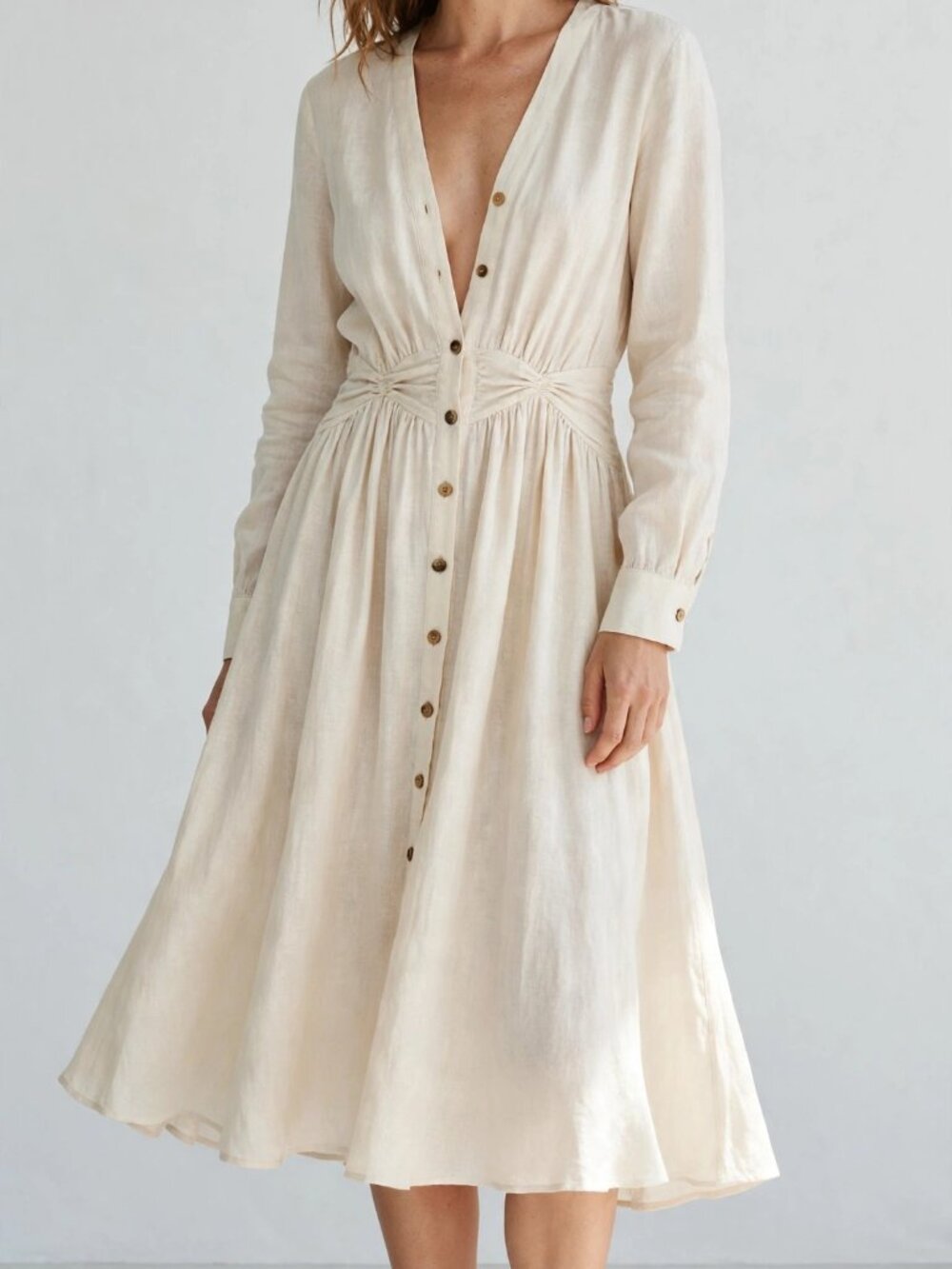 Free People Cream Button Front Shirt Dress L